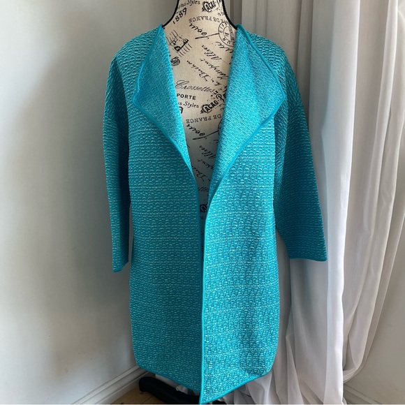 St. John Turquoise Knit Open Front Cardigan - Picture 4 of 7
